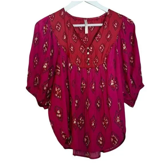By Anthropologie pink boho dolman sleeve blouse M - Picture 3 of 11